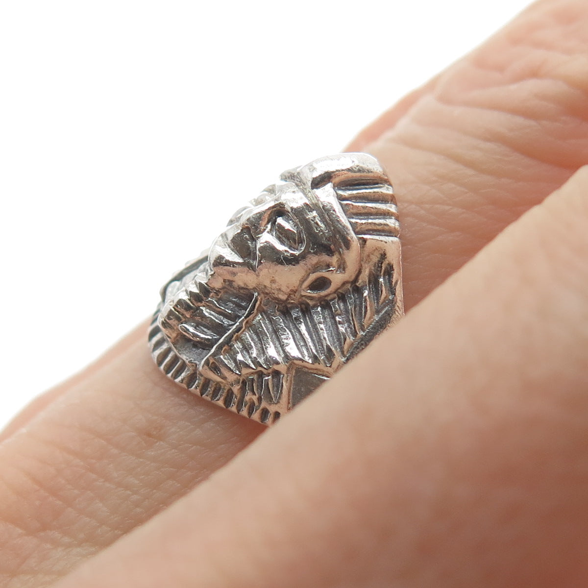 925 Sterling Silver Vintage Egyptian Pharaoh Ring Size 9.5