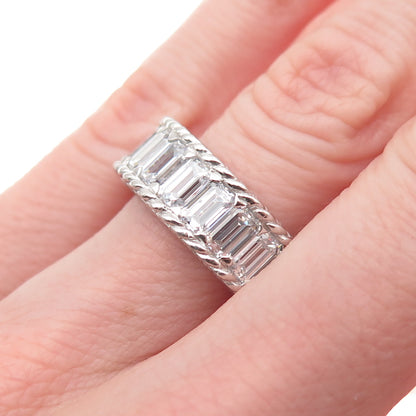 Judith Ripka 925 Sterling Silver Emerald-Cut C Z Band Ring Size 6