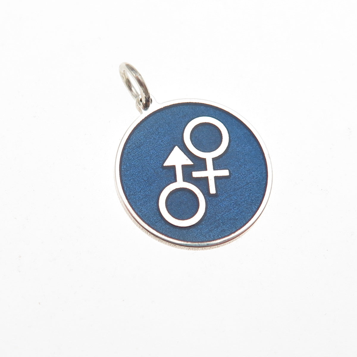 925 Sterling Silver Blue Enamel Male & Female Sign Mini Charm Pendant
