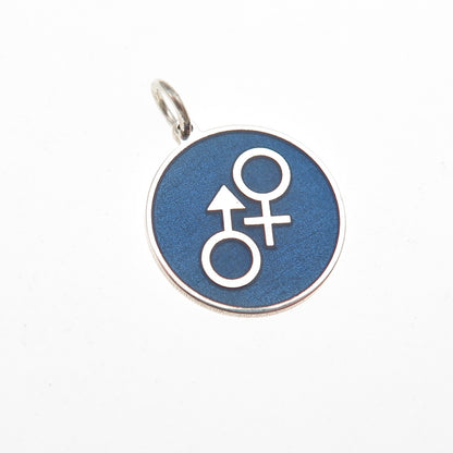 925 Sterling Silver Blue Enamel Male & Female Sign Mini Charm Pendant