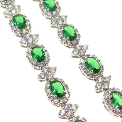 AMC Jewelry 925 Sterling Silver Green & White C Z Bohemian Chain Necklace 16"