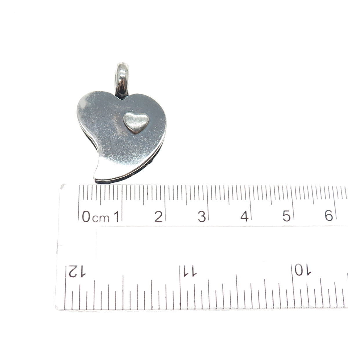 925 Sterling Silver Vintage Modernist Heart Oxidized Charm Pendant