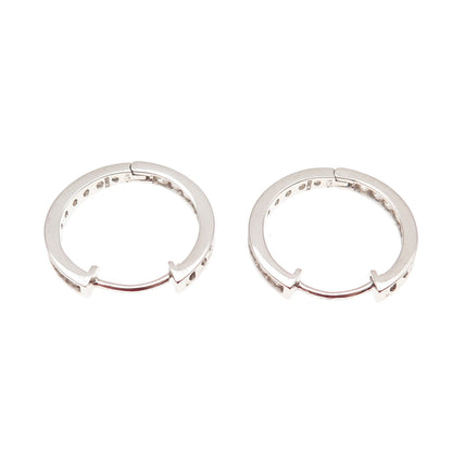 925 Sterling Silver Round-Cut C Z In & Out Hoop Earrings