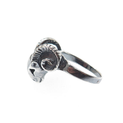 925 Sterling Silver Vintage Aries Zodiac Sign Oxidized Ring Size 9.25
