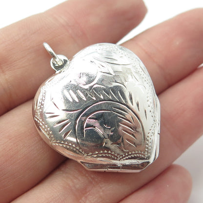 925 Sterling Silver Vintage Engraved Heart Locket Pendant