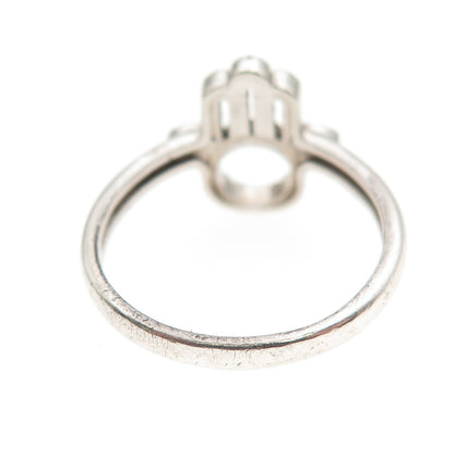 925 Sterling Silver Round-Cut C Z Hamsa Amulet Ring Size 7.75
