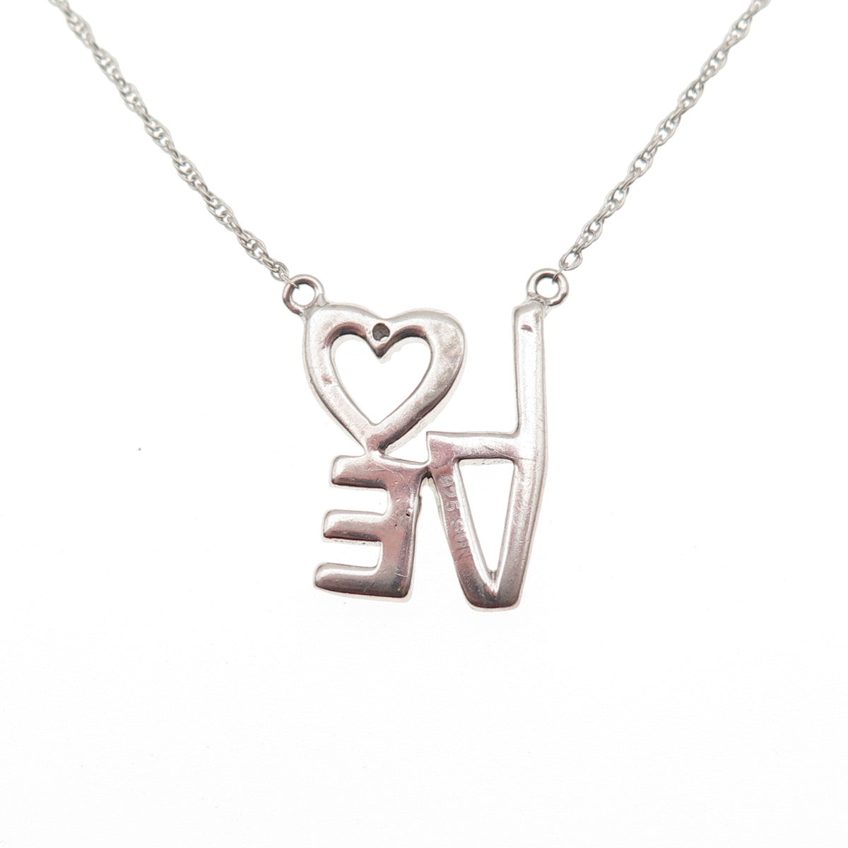 Sun 925 Sterling Silver Italy Real Diamond Accent Love Cable Chain Necklace 18"