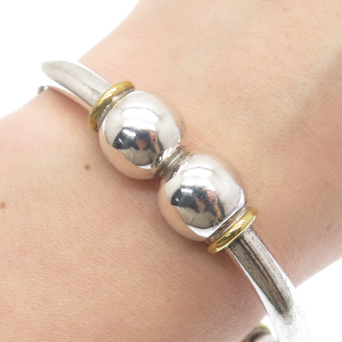 925 Sterling Silver 2-Tone Vintage Mexico Modernist Adjustable Bracelet 7.25"