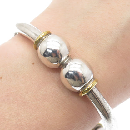 925 Sterling Silver 2-Tone Vintage Mexico Modernist Adjustable Bracelet 7.25"