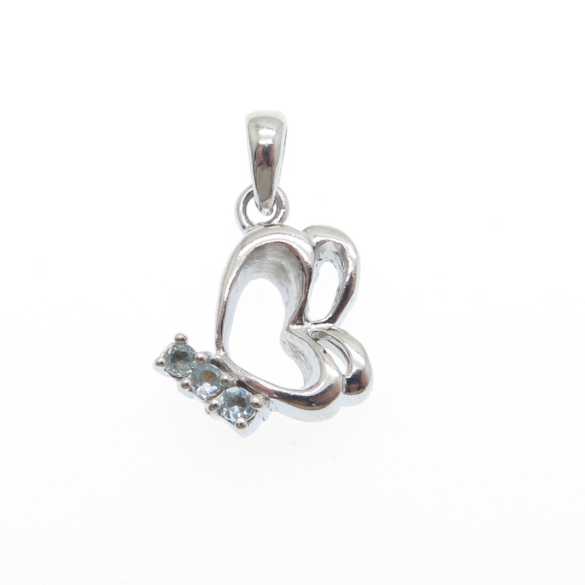 925 Sterling Silver Vintage Real Blue Topaz Double Heart Minimalist Pendant