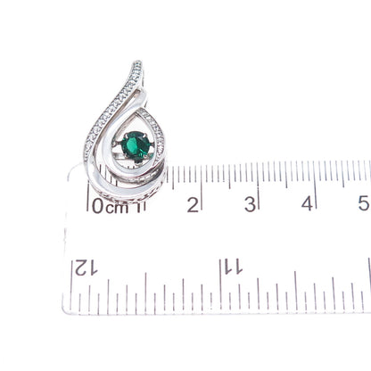 925 Sterling Silver Real Chrome Diopside & White Topaz Teardrop Slide Pendant