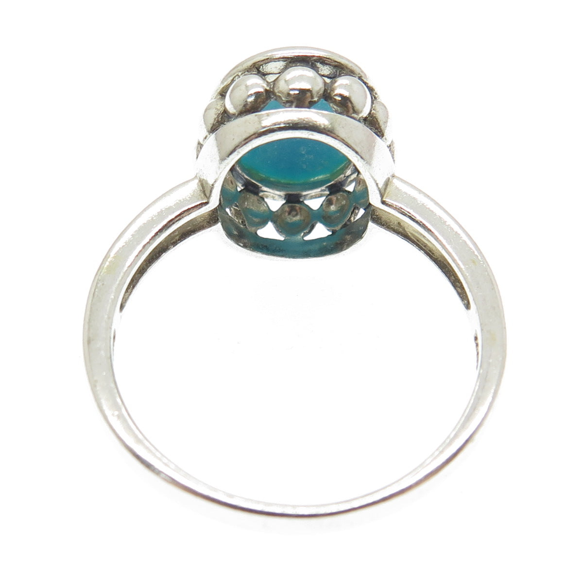 925 Sterling Silver Vintage Real Lone Mountain Turquoise Beaded Ring Size 10.25