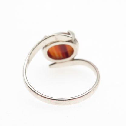 925 Sterling Silver Vintage Real Agate Modernist Bypass Ring Size 5.75