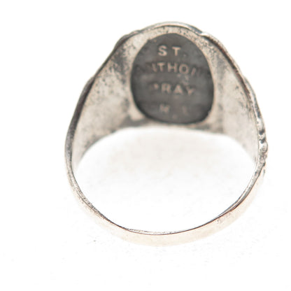 925 Sterling Silver Antique Art Deco St. Anthony Oxidized Ring Size 8.75