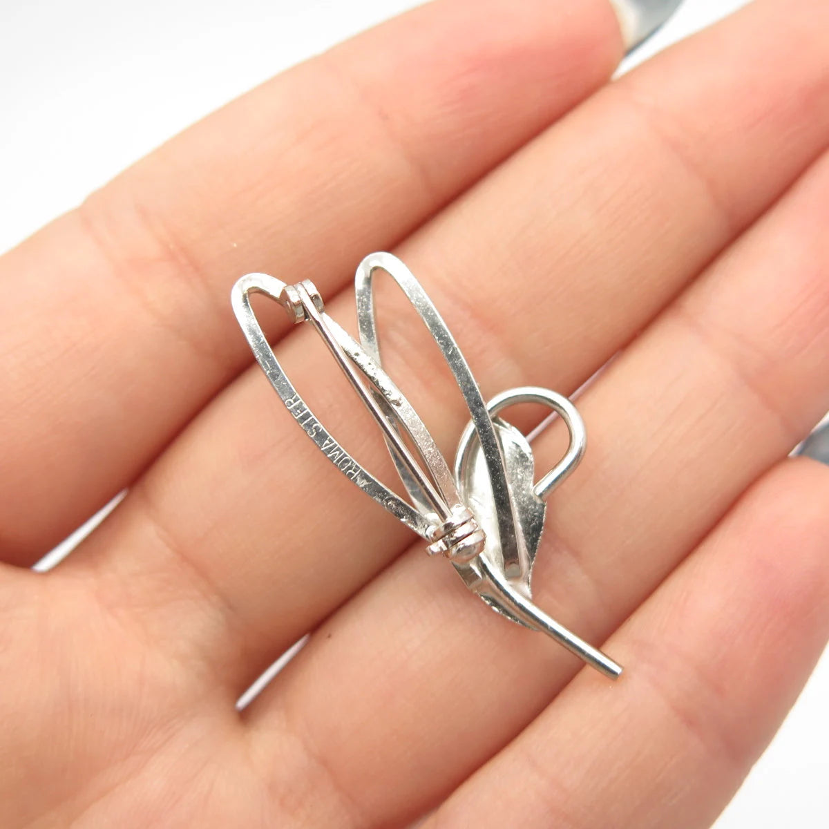925 Sterling Silver Vintage Roma Leaf Modernist Pin Brooch