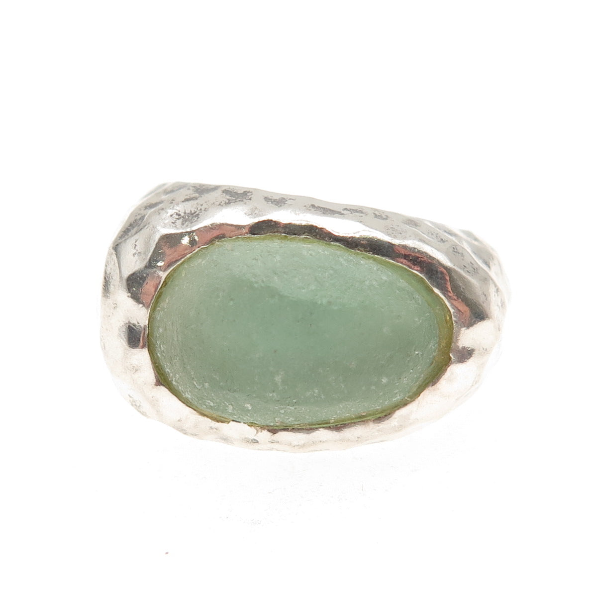925 Sterling Silver Vintage Israel Roman Glass Modernist Hammered Ring Size 9
