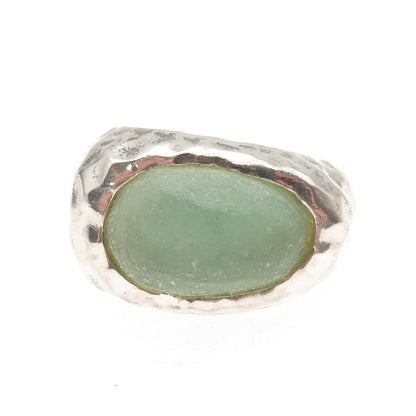 925 Sterling Silver Vintage Israel Roman Glass Modernist Hammered Ring Size 9