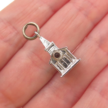 WELLS 925 Sterling Silver Vintage Stanhope Old Church 3D Mini Charm Pendant