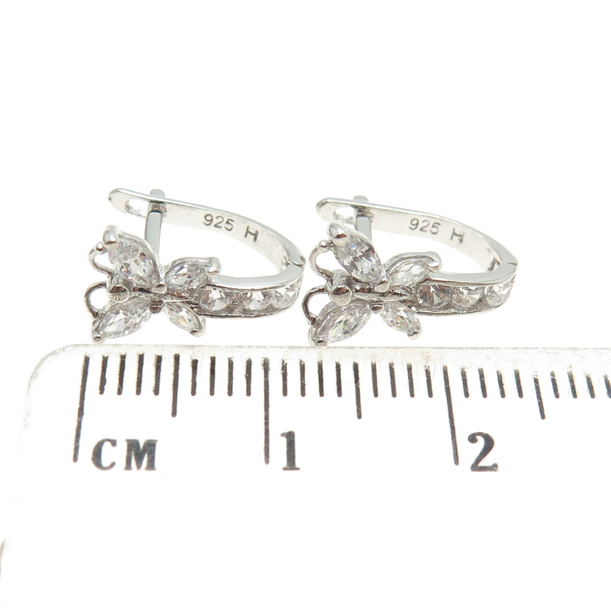 925 Sterling Silver Round & Marcasite-Cut C Z Butterfly Earrings