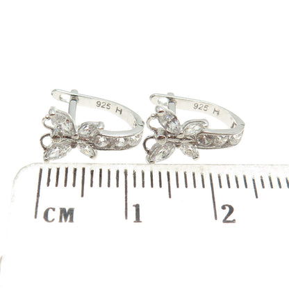 925 Sterling Silver Round & Marcasite-Cut C Z Butterfly Earrings