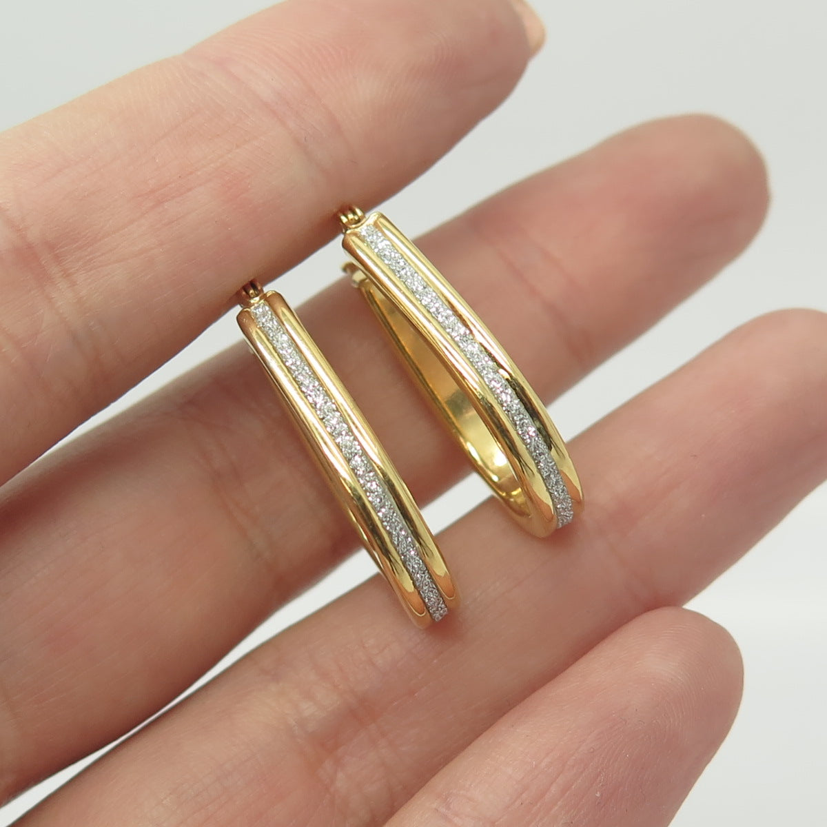 HAN 925 Sterling Silver Gold Plated Diamond-Imitation Hoop Earrings