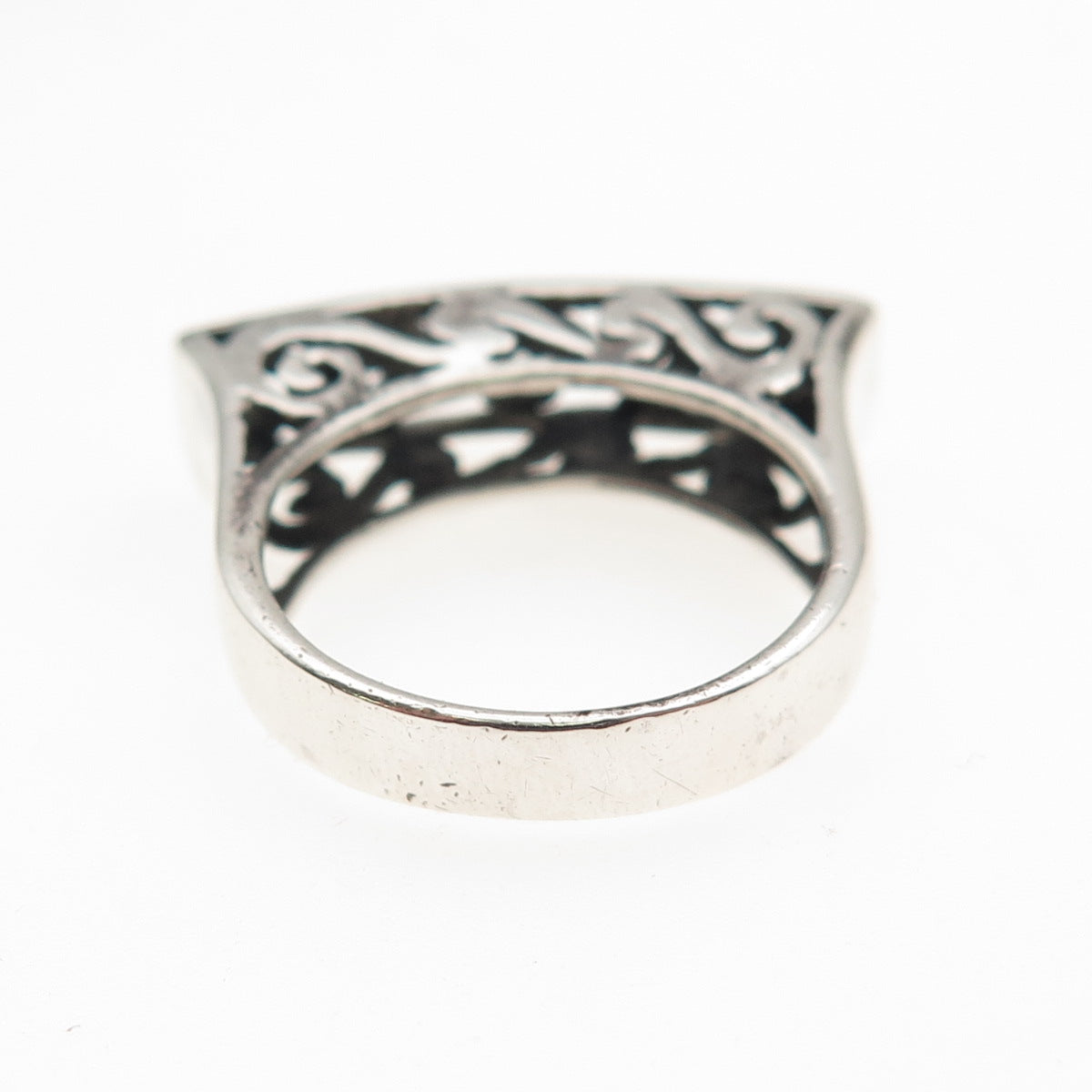 925 Sterling Silver Vintage S-Scroll Modernist Oxidized Ring Size 7