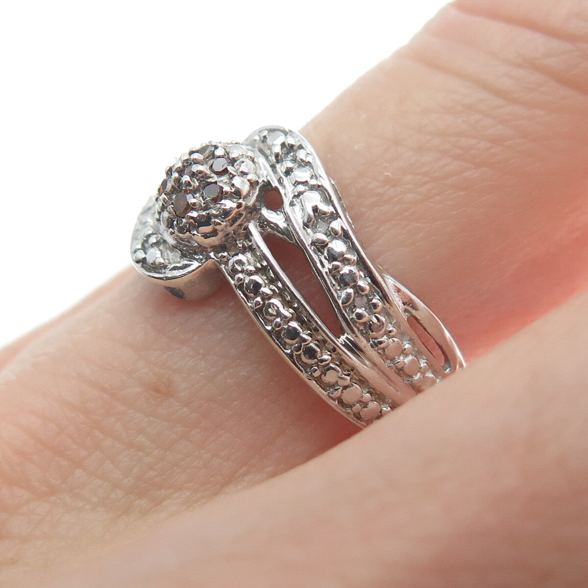 CHUCK CLEMENCY 925 Sterling Silver Real Round-Cut Diamond Ring Size 8.25