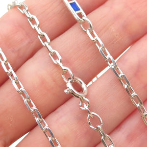 925 Sterling Silver Vintage Italy Enamel Anchor Mariner Cable Chain Necklace 30"