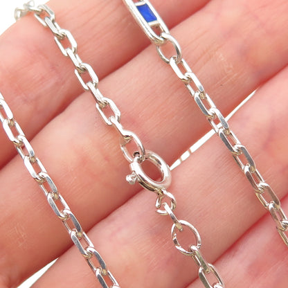 925 Sterling Silver Vintage Italy Enamel Anchor Mariner Cable Chain Necklace 30"