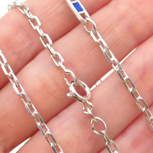 925 Sterling Silver Vintage Italy Enamel Anchor Mariner Cable Chain Necklace 30"