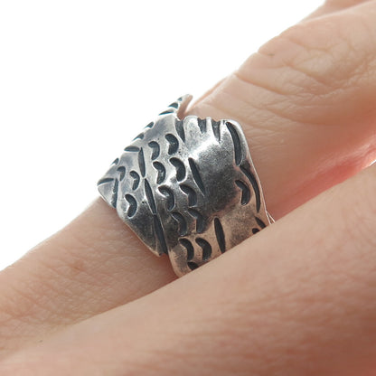 Old Pawn Sterling Silver Vintage Southwestern Mountains Oxidized Ring Size 5.5
