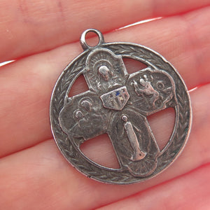925 Sterling Silver Antique Art Deco 4-Way Cross Medal Oxidized Charm Pendant