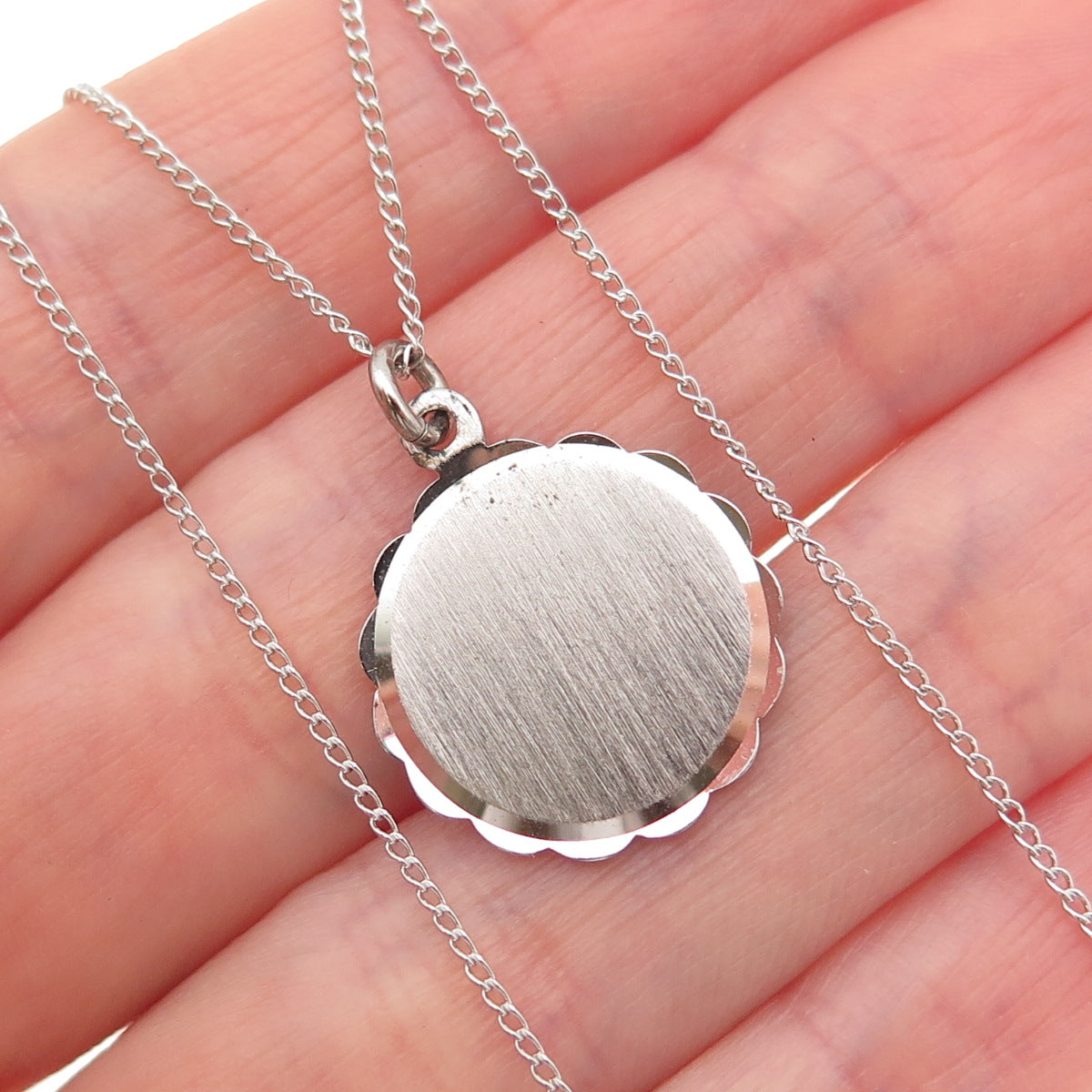LAMODE 925 Sterling Silver Vintage Brushed Round Tag Cable Chain Necklace 16"