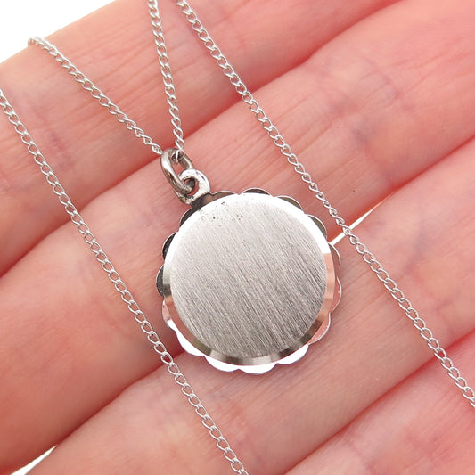 LAMODE 925 Sterling Silver Vintage Brushed Round Tag Cable Chain Necklace 16"