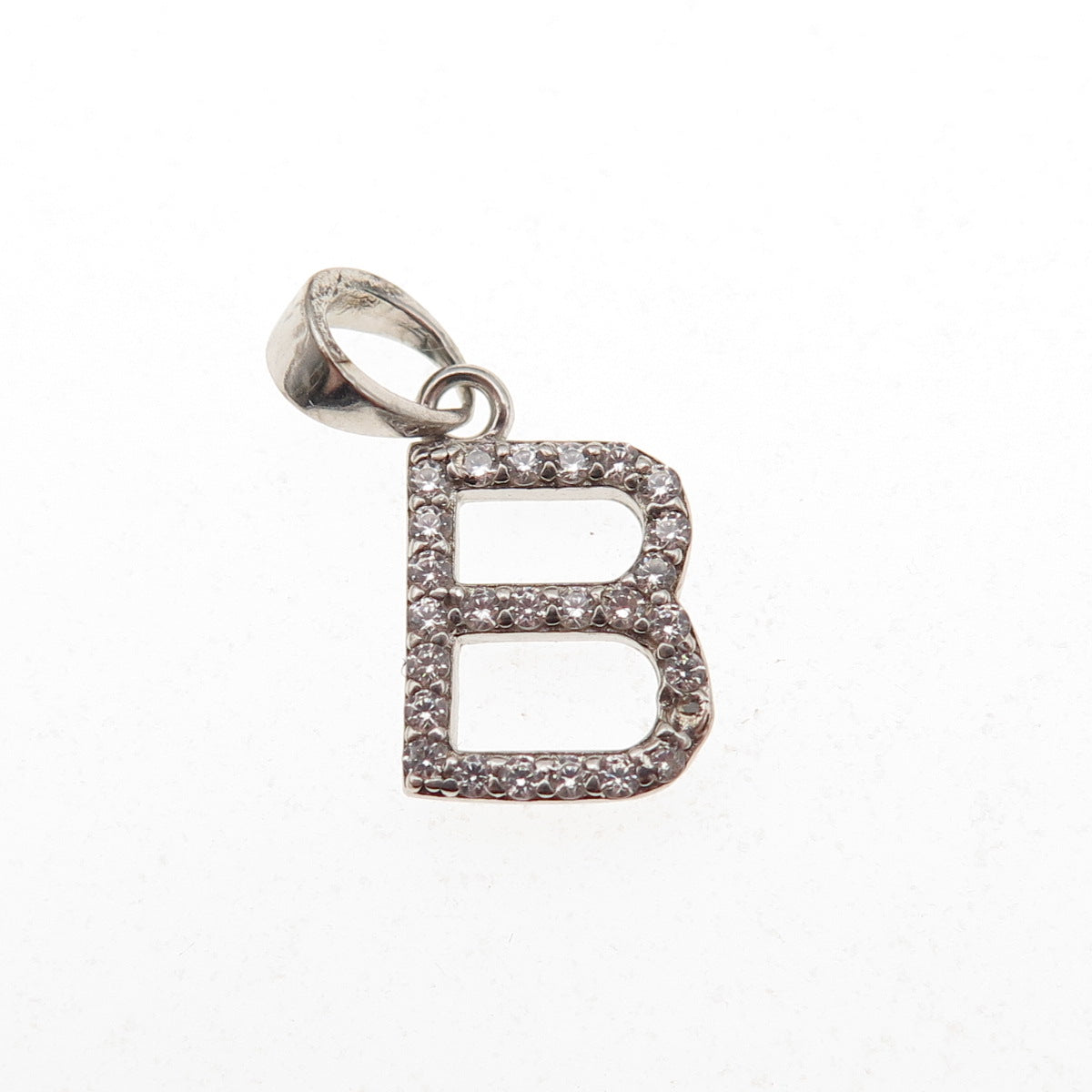 925 Sterling Silver Round-Cut C Z Letter B Initial Mini Charm Pendant