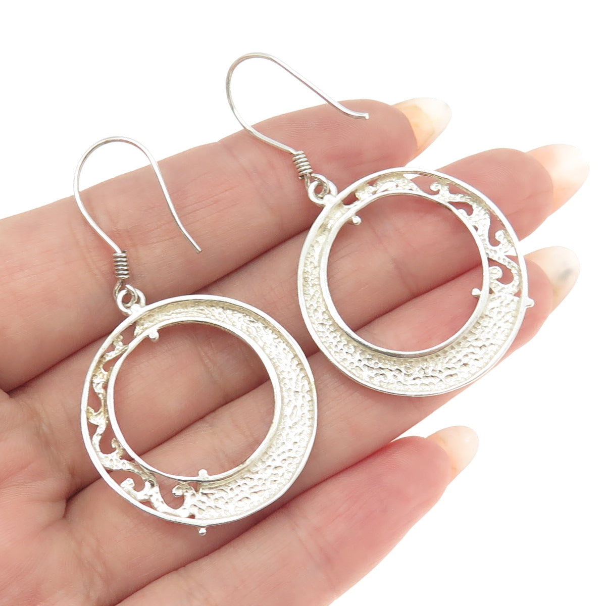 925 Sterling Silver Vintage Circle Dangling Hook Earrings