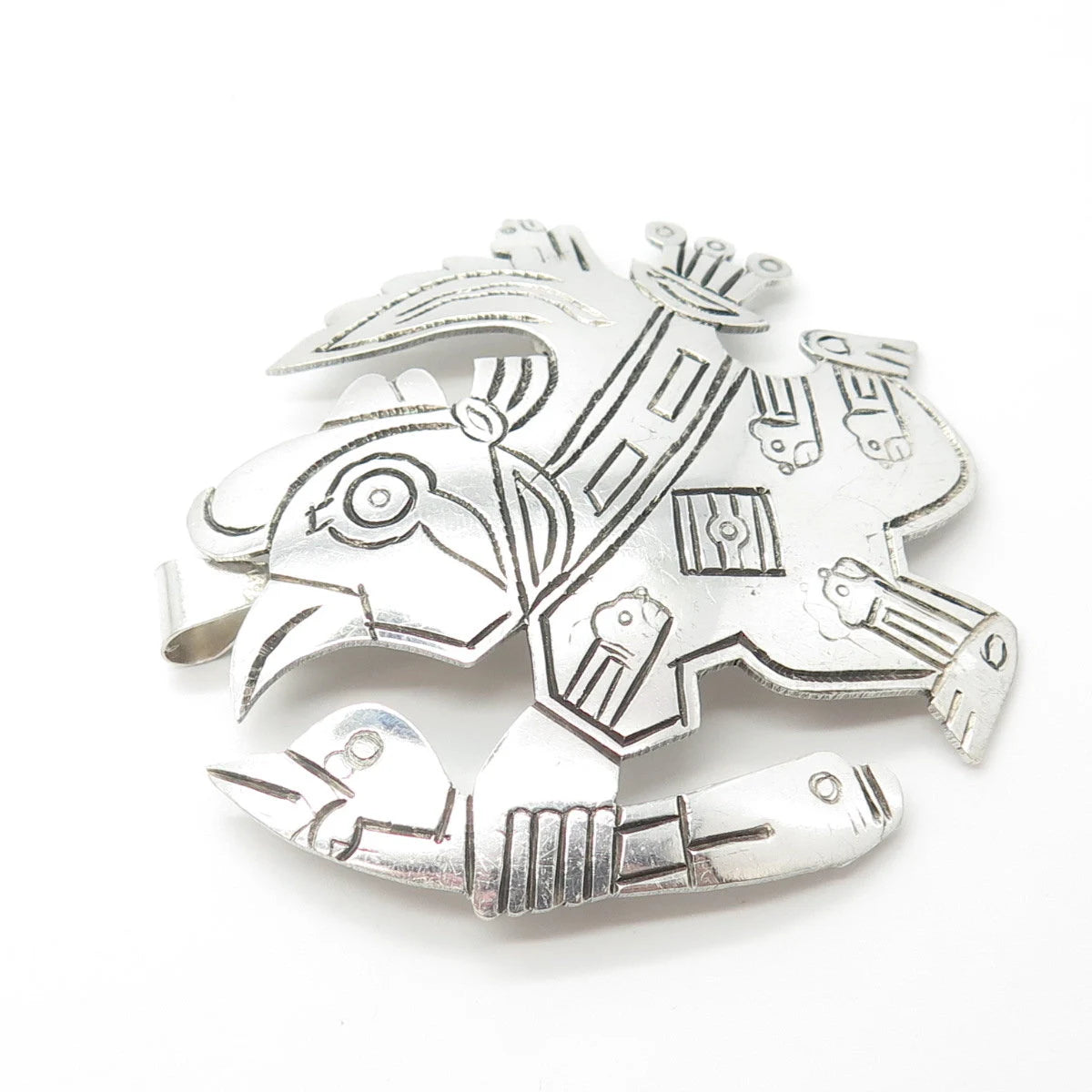 925 Sterling Silver Vintage Welsch Peruvian Tribal Bird Hunter Brooch & Pendant