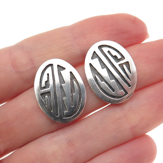 Old Pawn 925 Sterling Silver Vintage Southwestern Oxidized Tribal Earrings