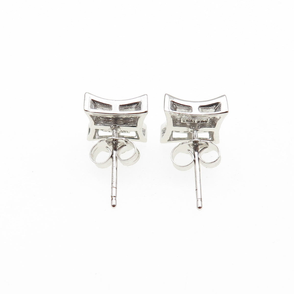925 Sterling Silver Round-Cut C Z Princess Square Stud Earrings