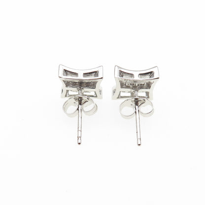 925 Sterling Silver Round-Cut C Z Princess Square Stud Earrings