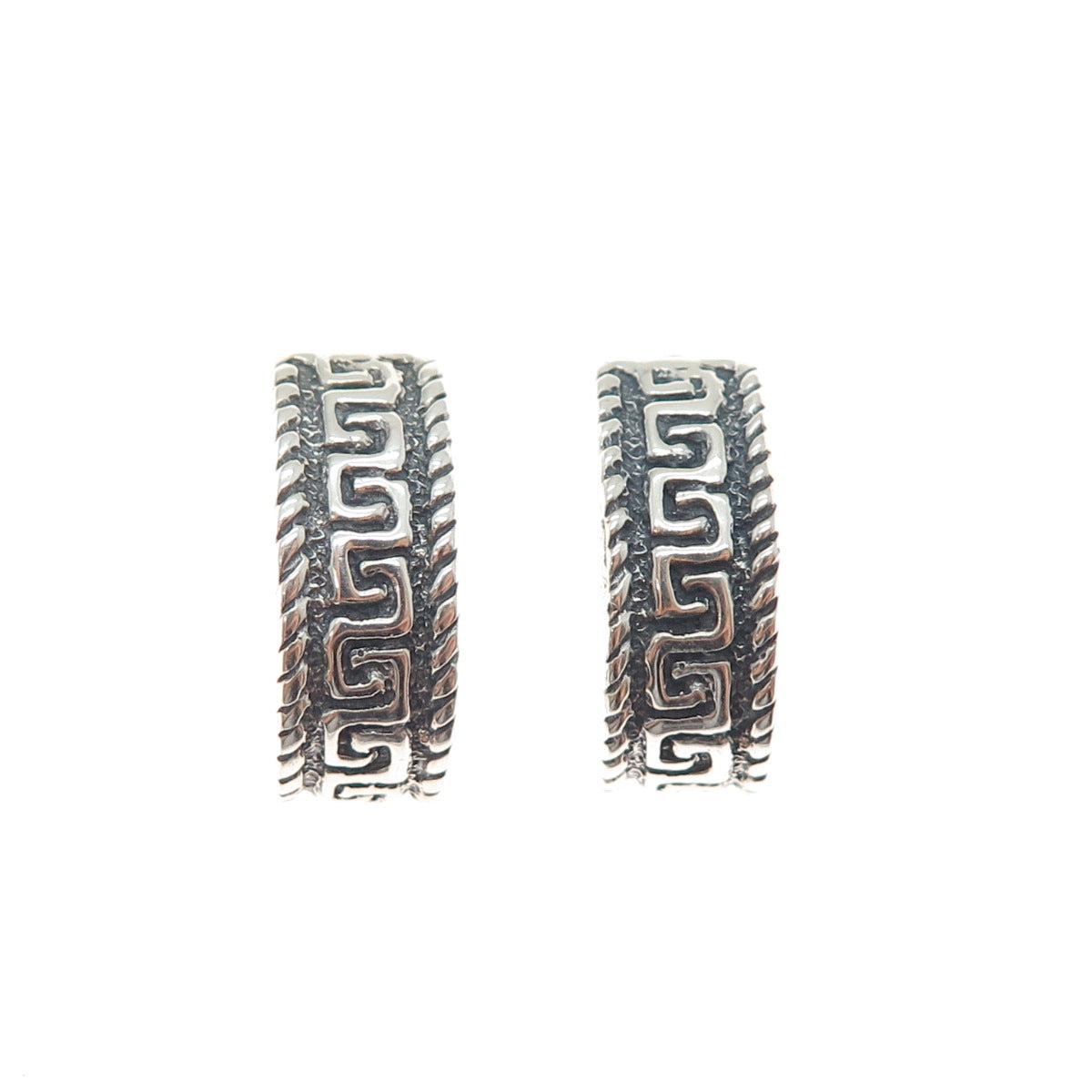 925 Sterling Silver Vintage Modernist Maze Oxidized Half Hoop Earrings