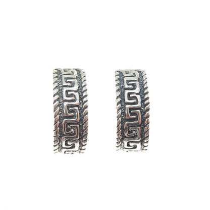 925 Sterling Silver Vintage Modernist Maze Oxidized Half Hoop Earrings