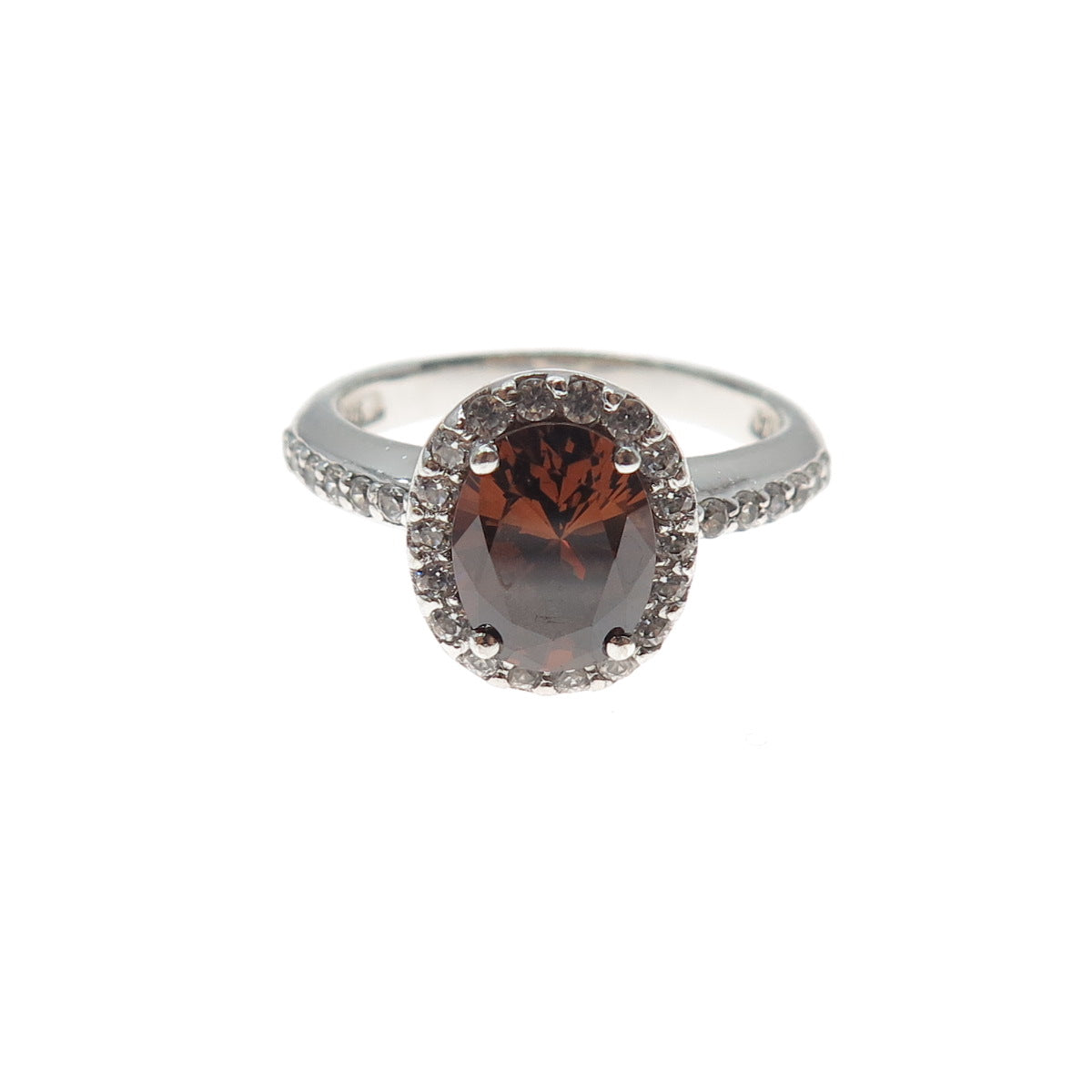 925 Sterling Silver Cognac & White C Z Ring Size 7