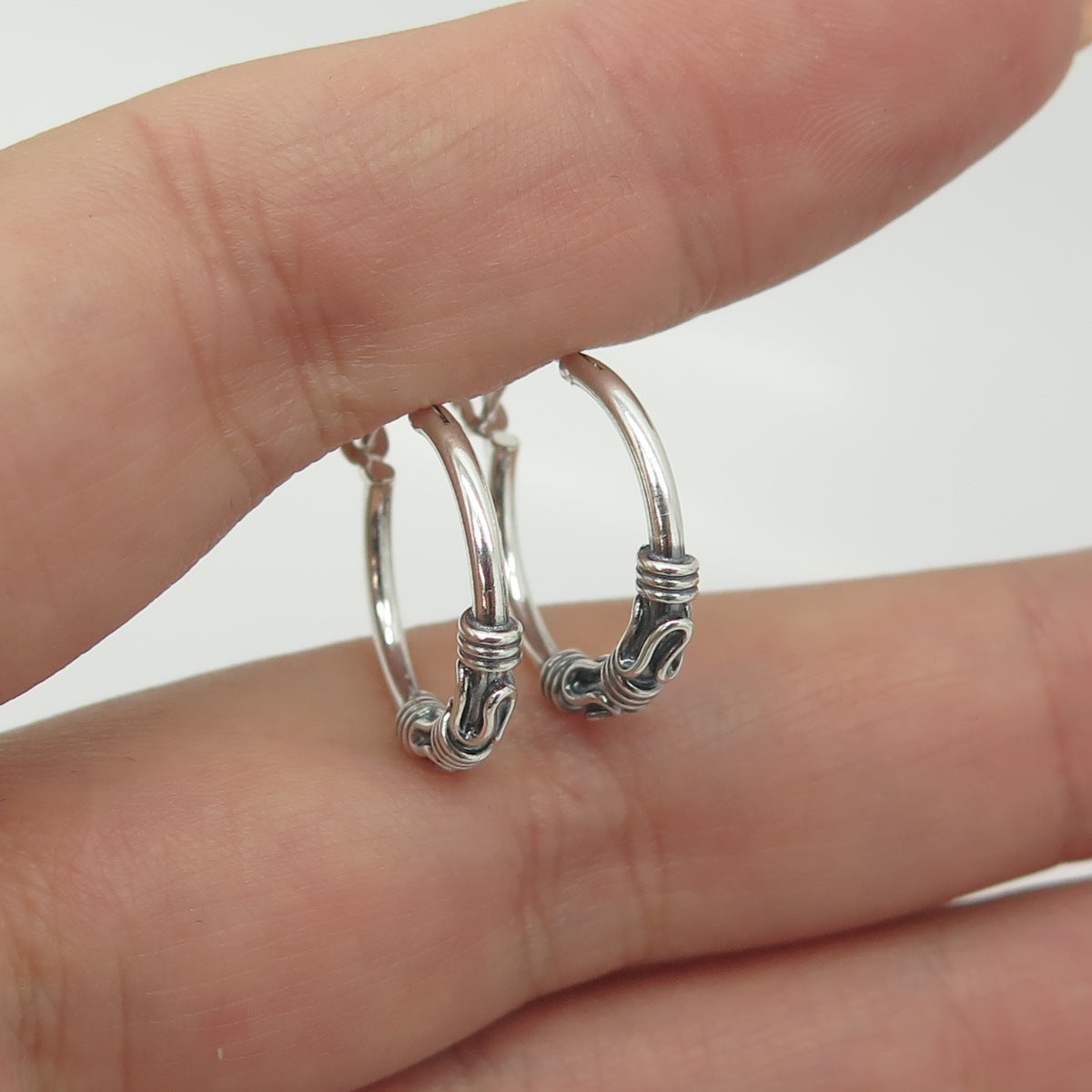 HAN 925 Sterling Silver Roped Hoop Earrings