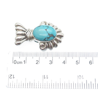 925 Sterling Silver Vintage Real Morenci Turquoise Ribbed Oxidized Slide Pendant