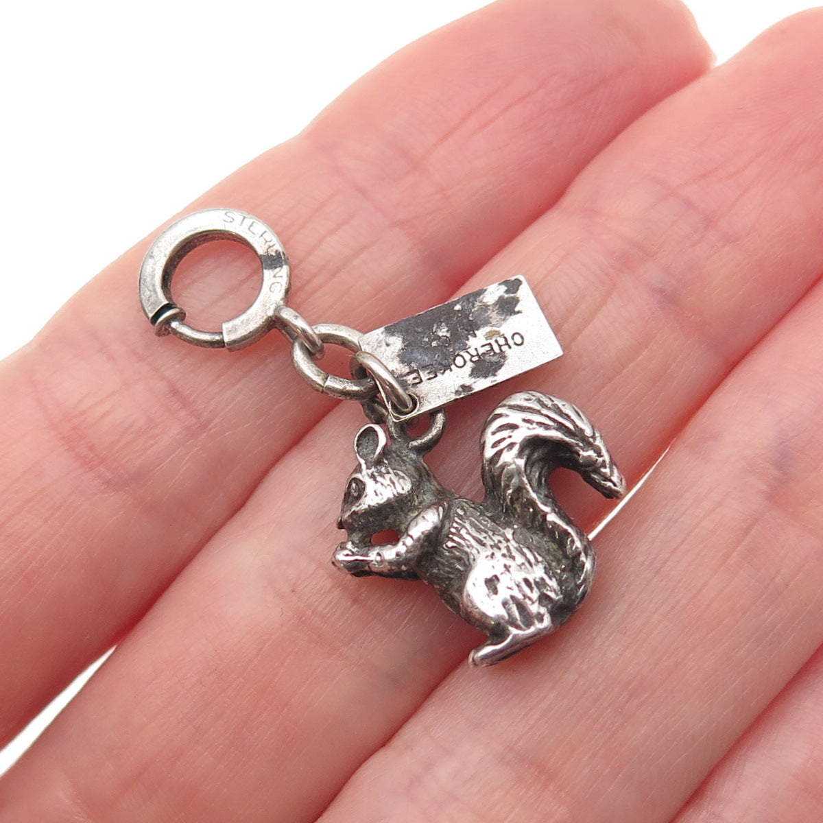 Bell Trading Post Sterling Antique Art Deco Squirrel Spring Ring Mini Pendant