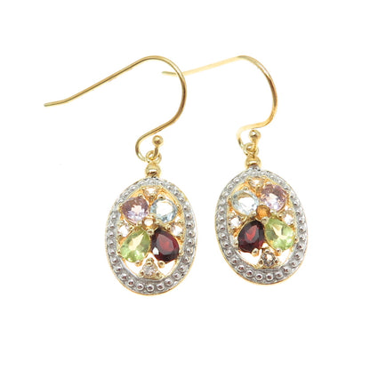 DEE BERKLEY Sterling Silver Gold Plated Topaz Amethyst Garnet Peridot Earrings