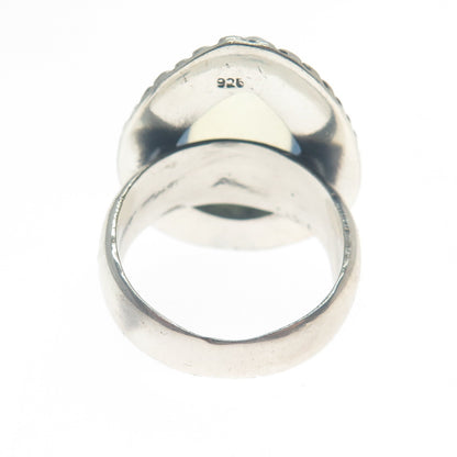 925 Sterling Silver Vintage Real Pear-Cut Moonstone Oxidized Ring Size 8.75