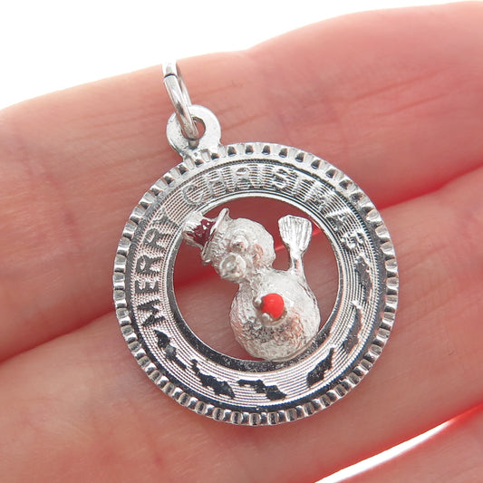 MARK MERCY 925 Sterling Silver Vintage Glass Merry Christmas Minimalist Pendant