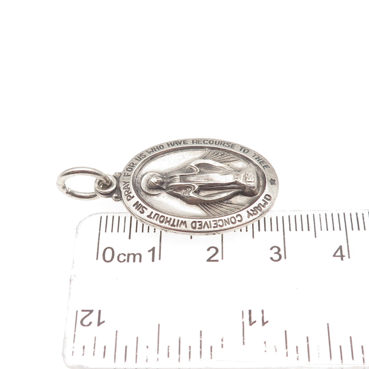 THEDA 925 Sterling Silver Antique Art Deco St. Mary Slide Double Charm Pendant